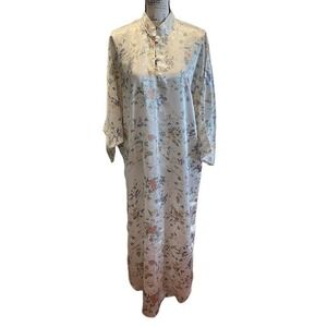 Barbizon Nightgown Floral Ivory Pink Size Large Vintage Kimono Mock Neck Rare